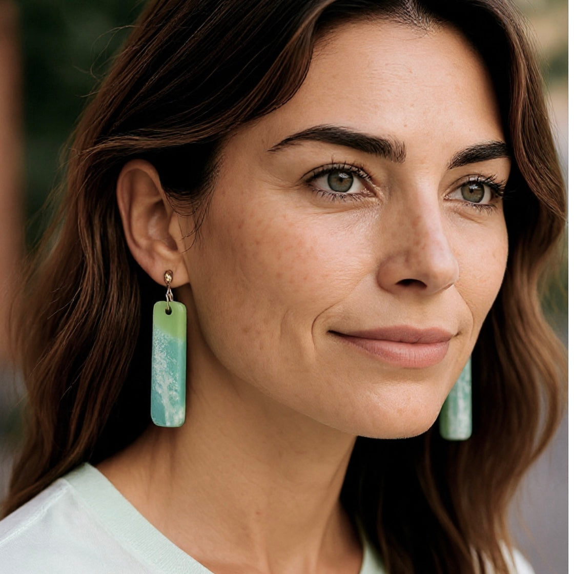 Benita ~ Rectangle Green + Silver Drop
